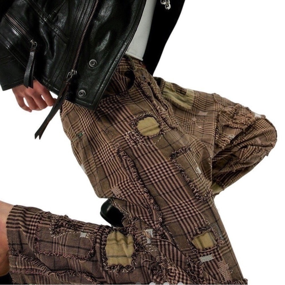 Magnolia Pearl Yarn Dyed Cotton Patchwork Check Miner Pants Adjustable Waist NEW - Picture 2 of 14